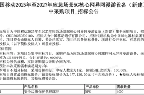 中国移动启动应急场景5G核心网异网漫游关键设备集采
